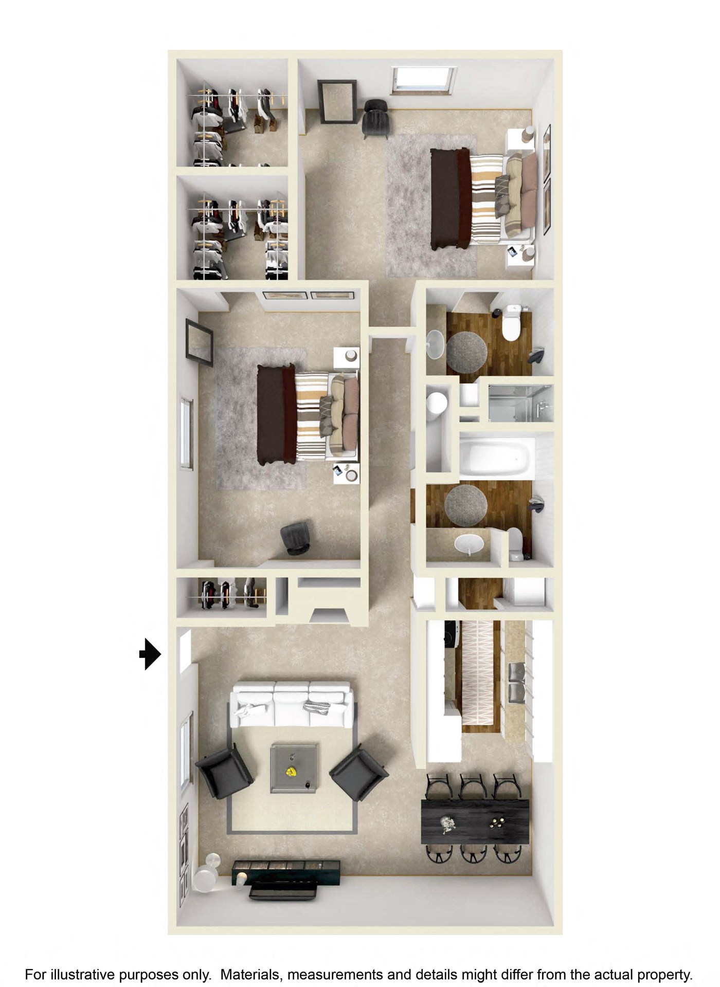 Floor plan for 2 beds, 2 baths, 1150 sqft